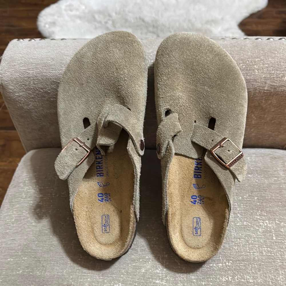 Birkenstock Tan Suede Slippers with Cork Footbed